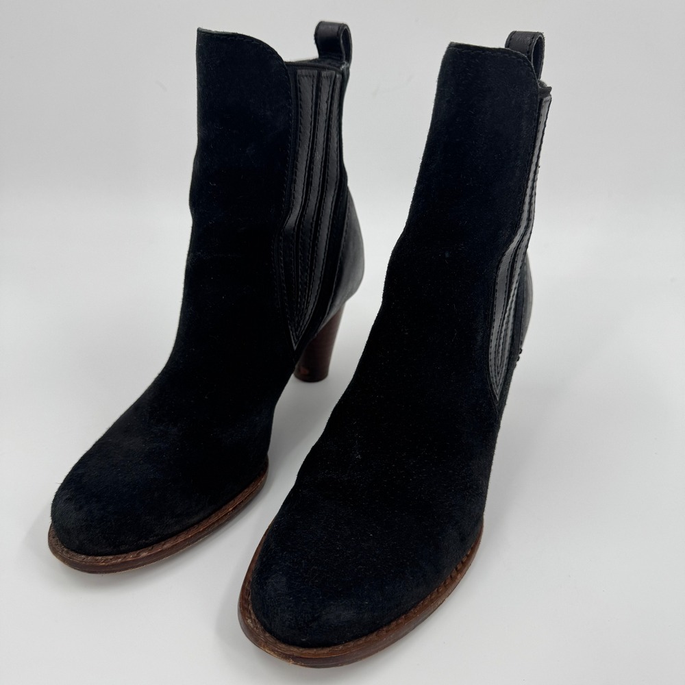 UGG Olivya 5597 Suede Leather Stacked Heel Slip On Ankle Boots Black Woman 6.5